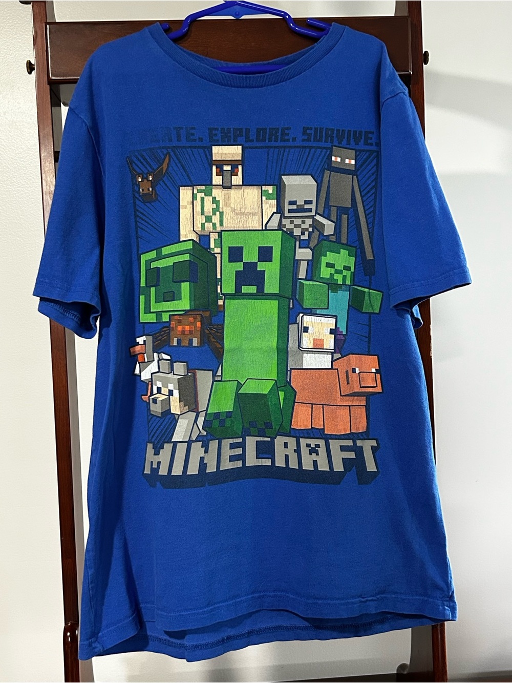 Mojang Boy’s XL 14-16 Minecraft Blue Graphic Tee Shirt Short Sleeve Green